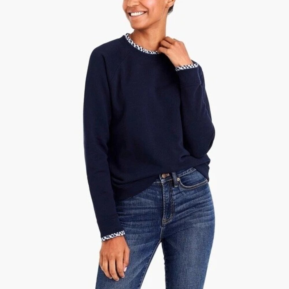 J. Crew Ruffle Neck Pullover Sweatshirt Womens Size S Preppy Minimalist Shirt